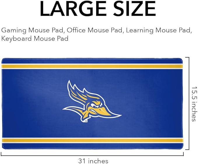 CSU Bakersfield Roadrunners Primary Logo Stripes Large Gaming Mouse Pad Desk Mat with Stitched Edges Non-Slip Base for Gamer Home and Office 31.5 x 15.7