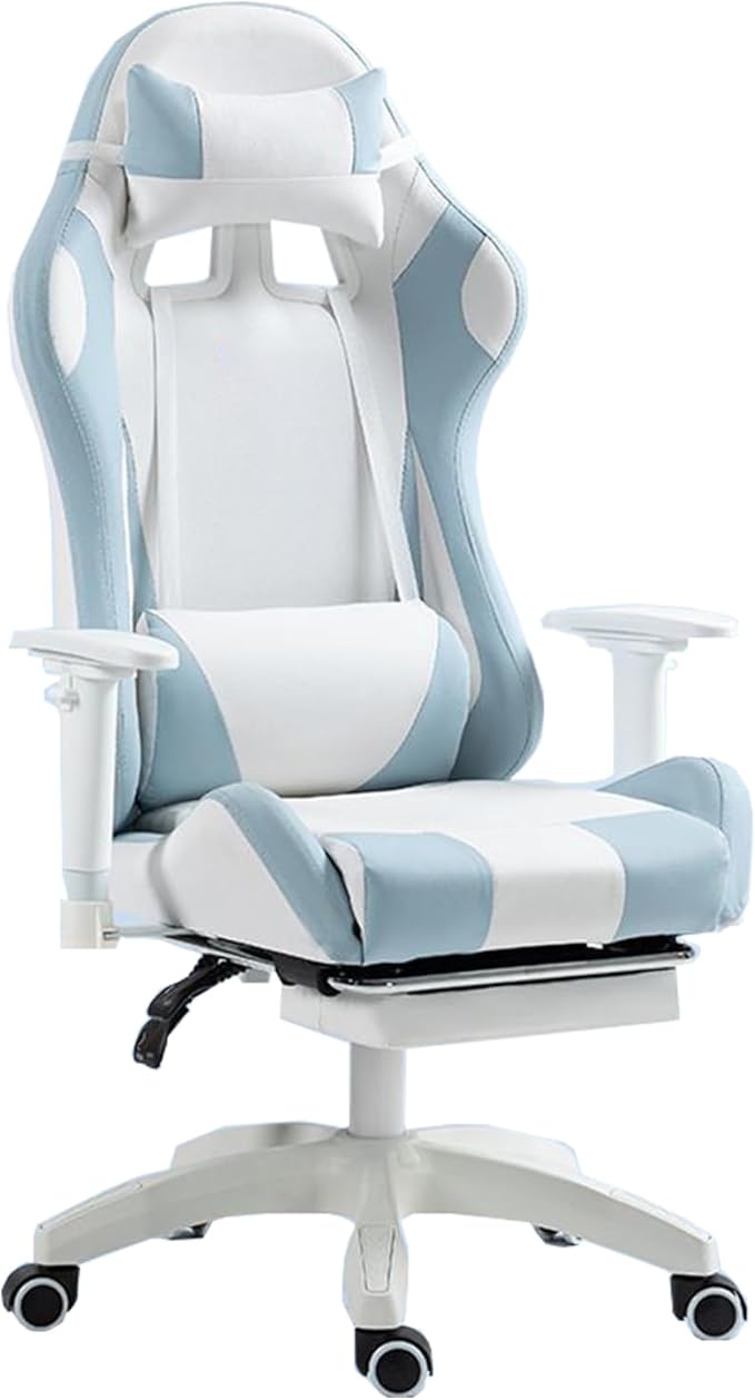 Adult Gaming Chair with Footrest Video Gaming Chair with Lumbar Support Ergonomic High Back Computer Chair Reclining Gaming Chair PU LeatherBlue