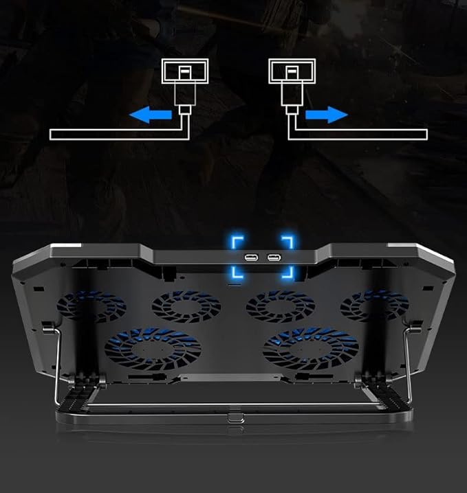 Laptop Cooling Pad RGB Notebook Cooler Laptop Fan Stand Adjustable Height with 6 Quiet Fans and Phone Holder Computer Chill Mat for 18 Inch Laptops - LED Light