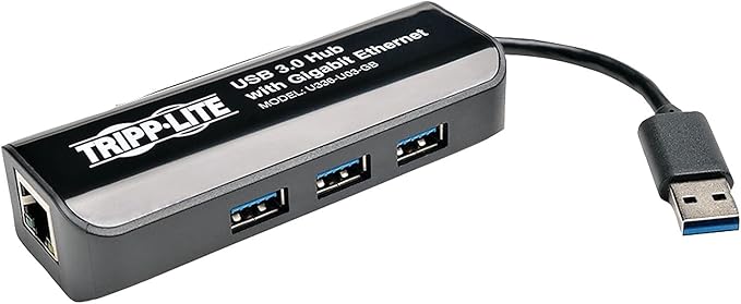 Tripp Lite USB to Gigabit Ethernet Adapter with 3-Port USB 3.0 Hub Data Transfer up to 5 Gbps Backward Compatible with USB 2.0 &amp USB 1.1 Devices 3-Year Warranty (U336-U03-GB)