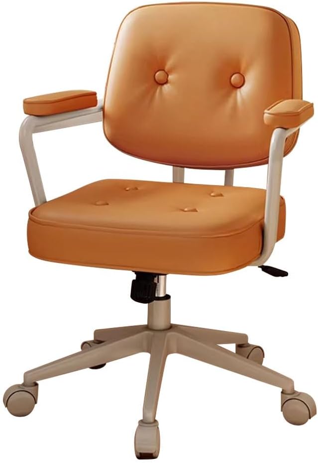 YCKEGEW Comfy Office Chair with Wheels Home Ergonomic Task Chair Tilting Function BackrestModern Armchair 360 Swivel Desk Chair Adjustable Height(BrownBlack Legs)