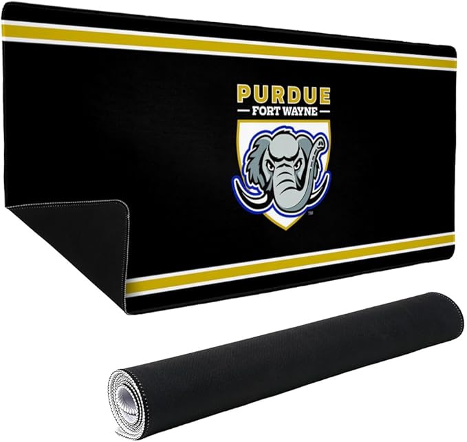 Purdue University Fort Wayne Mastodons Primary Logo Stripes Large Gaming Mouse Pad Desk Mat with Stitched Edges Non-Slip Base for Gamer Home and Office 31.5 x 15.7