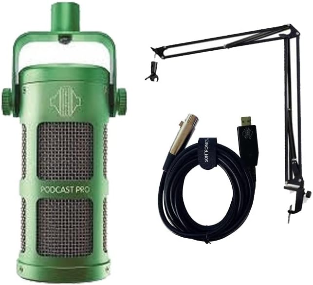 SONTRONICS Ultra Unidirectional Dynamic Microphone Podcast PRO Stand Set for Podcast Green Green