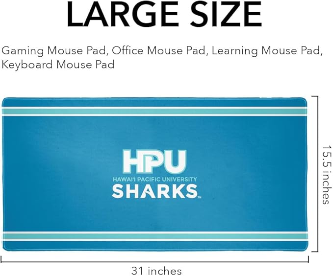 Hawaii Pacific University Primary Logo Stripes Large Gaming Mouse Pad with Stitched Edges Non-Slip Base for Gamer Home and Office 31.5 x 15.15