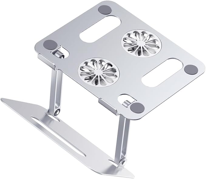 Adjustable Height Laptop Cooling Pad with Dual Fans Aluminum Alloy Ventilated Cooler Stand for Gaming and Office Use Silver
