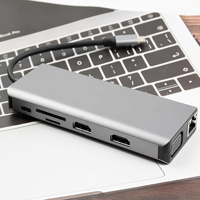 axGear USB Type C Dual HDMI VGA Adapter Card Reader USB 3.0 HUB Screen Mirror