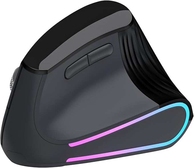 Ergonomic Vertical Mouse Wireless Bluetooth Ultra-Fast Scrolling 4800 DPI Rechargeable Ergo Mouse 2.4G Quiet Clicks 6 Buttons RGB Optical Mice 3 Multi-Device Connectivity for Mac Laptop - Black