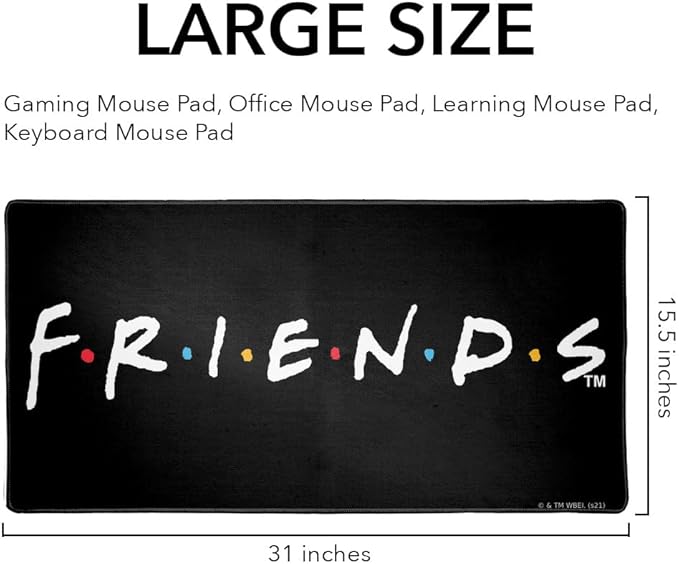 Friends Logo White Large Gaming Mouse Pad Desk Mat with Stitched Edges Non-Slip Base for Gamer Home and Office 31.5 x 15.7