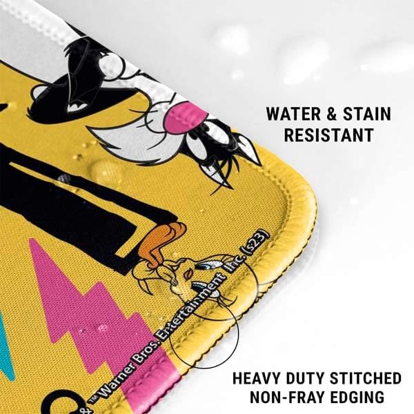 Skinit Medium Gaming Mouse Pad - Officially Licensed Tweety and Sylvester Patches Design with Stitched Edges Waterproof Non-Slip Rubber Base Desk Mat for Keyboard &amp Mouse 17.7 x 15.75 inches