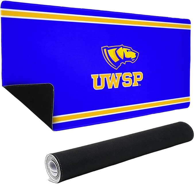 Wisconsin Stevens Pointers Primary Logo Stripes Large Gaming Mouse Pad Desk Mat with Stitched Edges Non-Slip Base for Gamer Home and Office 31.5 x 15.7