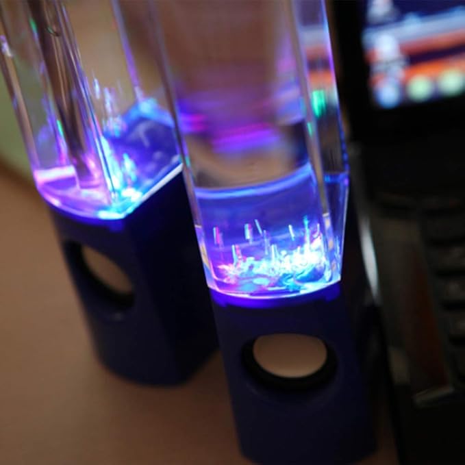 2PCS LED Light Speakers Dancing Water Music Fountain Light for PC Laptop for Phone Portable Desk Stereo Speaker White