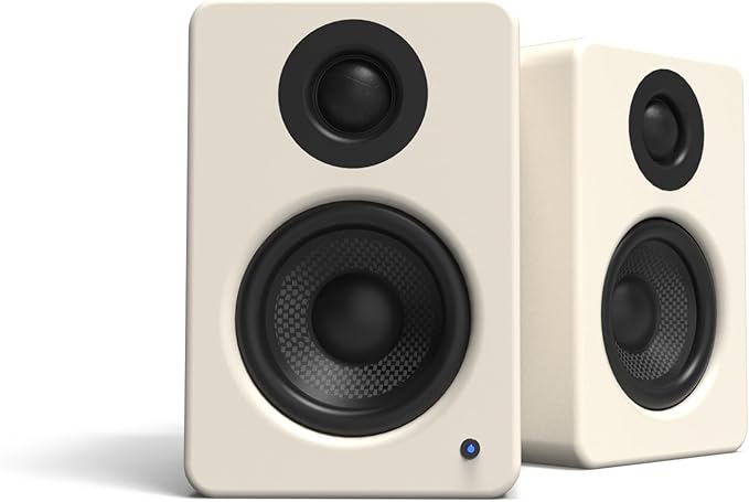Kanto YU2 Powered Desktop Computer Speakers | 3 Drivers 3/4 Silk Dome Tweeter | 50 W RMS | Built-in USB DAC &amp AUX Input | Sub Out | Pair | Matte Cream (Renewed)