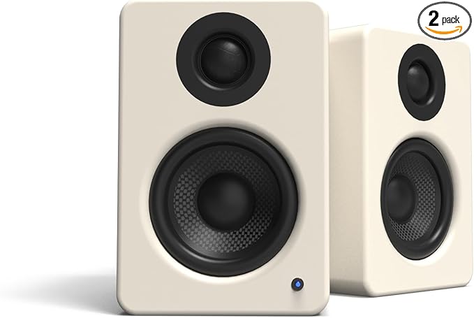 Kanto YU2 Powered Desktop Computer Speakers | 3 Drivers 3/4 Silk Dome Tweeter | 50 W RMS | Built-in USB DAC &amp AUX Input | Sub Out | Pair | Matte Cream