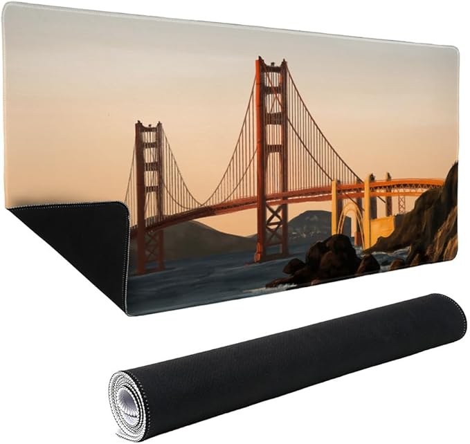 Golden Gate Bridge San Francisco Large Gaming Mouse Pad Desk Mat with Stitched Edges Non-Slip Base