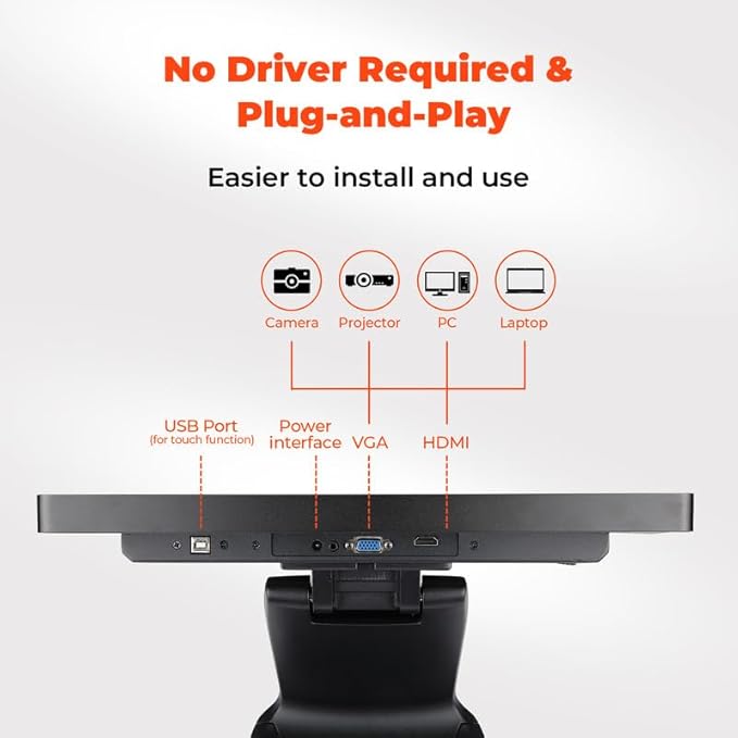 MUNBYN 17-inch POS-Touch-Screen-Monitor POS-System-for-Small-Business Multi-Touch Monitor 400 nits True Flat Seamless Capacitive LED VGA/HDMI Input for Office POS Restaurant No Driver Required