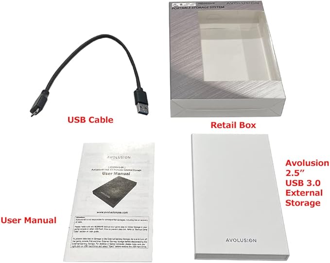 Avolusion HD250U3-WH 2TB USB 3.0 Portable External Gaming Hard Drive (for Xbox Series X|S Pre-Formatted) - 2 Year Warranty