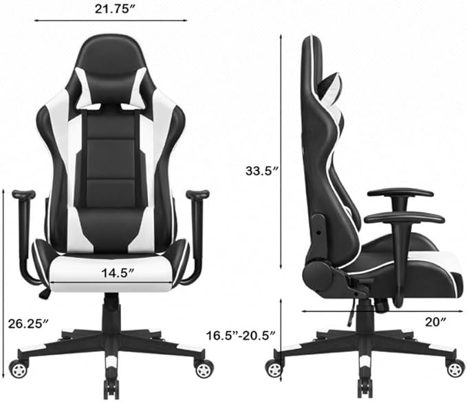 Ergonomic High Back Office Chair with Reclining Swivel Leather Gaming Chair with Headrest and Footrest Adjustable Height White Office Chair