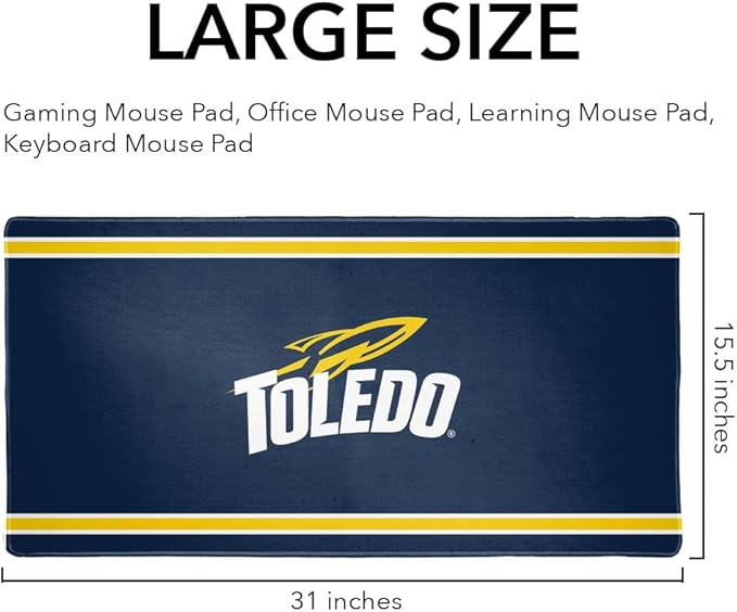 University of Toledo Rockets Primary Logo Stripes Large Gaming Mouse Pad Desk Mat with Stitched Edges Non-Slip Base for Gamer Home and Office 31.5 x 15.7