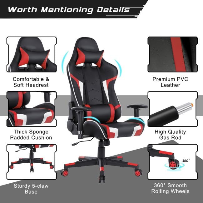 Gaming Chair with Electric Lumbar Massage 330lb Load 90°–180° Recline Range 360° Swivel Height-Adjustable Seat 5-Claw Stability Base Premium Faux Leather 5 Color Variants