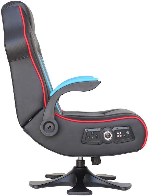 X Rocker CXR3 2.1 Dual Audio LED Gaming Chair with Flip-Up Arms Integrated 2.1 Audio System Bluetooth Wireless 5134201 32.1 x 24.8 x 40.55 Black and Teal