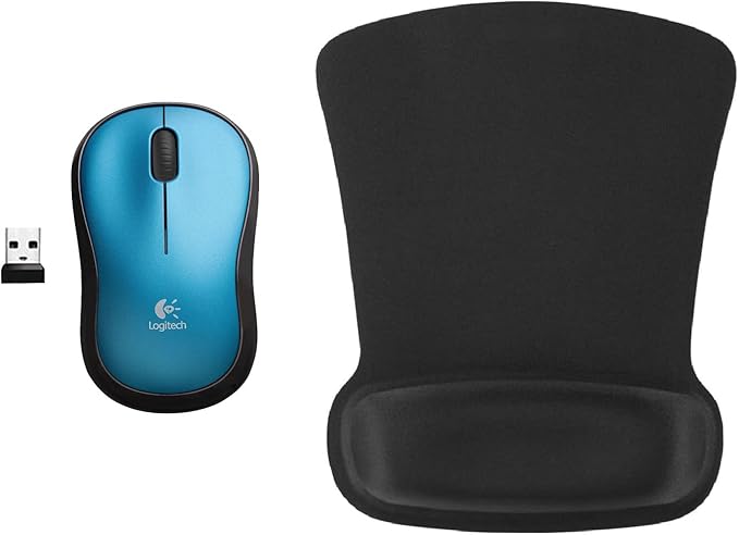 Logitech M185 Mouse Travel-Friendly Modern Home Office in Blue Bundle with Coordinating Gel Mouse Pad
