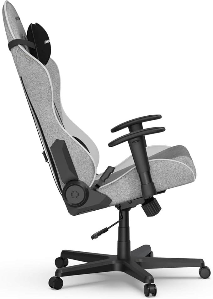 DXRacer Formula L Ergonomic Gaming Chair for Adults Reclining Video Office Computer Gamer Chair with Lumbar Support and Headrest (Water-Resistant Fabric Gray White)