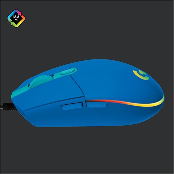Logitech G203 Prodigy Wired Gaming Mouse 8000 DPI RGB Lightweight 6 Programmable Buttons On-Board Memory Compatible with PC/Mac - Blue