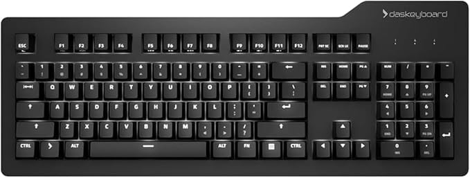 Das Keyboard Prime 13 Mark II Backlit Wired Mechanical Keyboard Cherry MX2A Red Mechanical Switches Clean White LED Backlit Keys USB Pass-Through Aluminum Top Panel (104 Keys Black)
