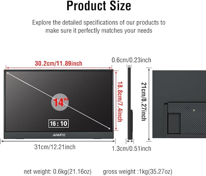 14 Portable Touch Monitor for Laptop Computer Gaming Display Metal Enclosure Mobile Display