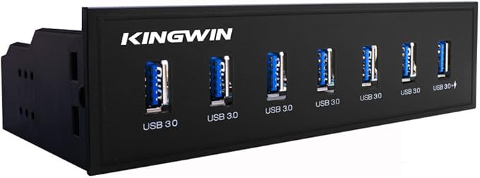 Kingwin Front Panel USB 3.0 Hub 7 Port &amp One Fast Charging USB 2.1A Charging Port
