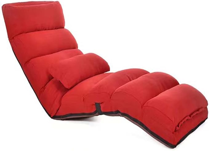 Floor Chairs with Pillow for AdultsFloor Gaming Chair with 3 Position Adjustable Head、Back and Knee SupportNo Assembly Folding Lazy Sofa Chair for GamingSleepingReading (Red)