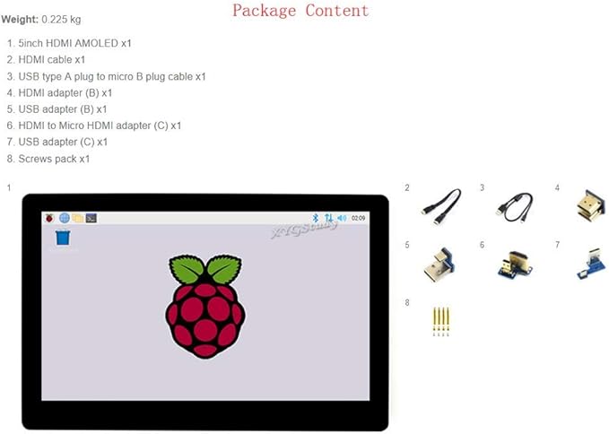 5inch HDMI Capacitive Touch AMOLED Display Monitor with Toughened Glass Cover Screen Resolution 960×544 for Raspberry Pi 4 3 Model B B+ Zero Jetson Nano @XYGStudy