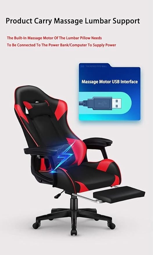 Massage Gaming Chair Ergonomic Racing Office Chair with Lumbar Support Reclining PU Leather Swivel Task Chair(Blue)