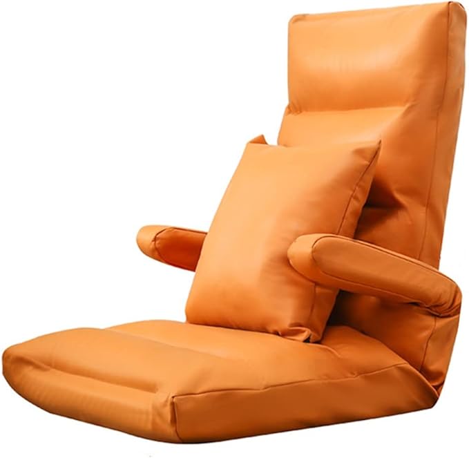 YCKEGEW Lounge Chair for Bedroom with Pillow Gaming Chair for KidsSingle Sofa Bed Arm Chair42 Positions AdjustableFloor Couch ReclinerMeditation Chair Padded Sleeper Bed (Color : Orange)