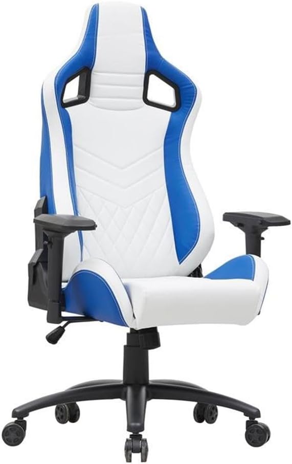 Furniture of America Singe Faux Leather Adjustable Gaming Chair in White &amp Blue