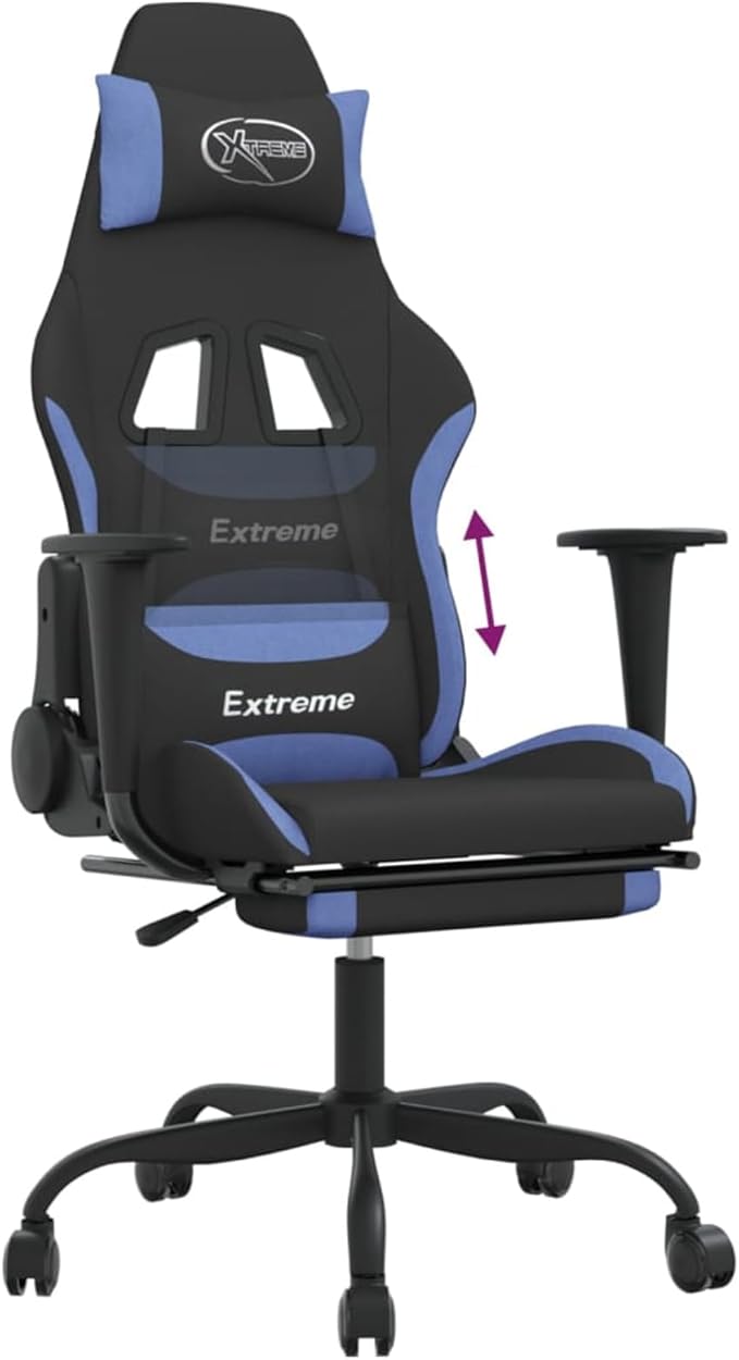 Gaming Chair with Footrest Black and Blue Fabric