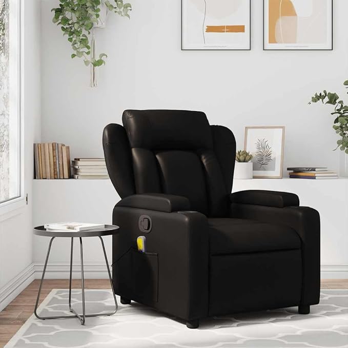 vidaXL Adjustable Massage Recliner Chair in Black Faux Leather for Indoor Comfort with Reclining Function and Armrest Support Modern Single Sofa Home Ergonomic Recline Theater