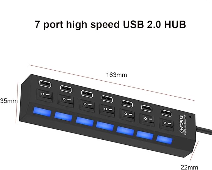 4/7 Ports USB 2.0 Hub Power Adapter Splitter Switch Docking Station LDE Light for PC Computer Laptop Notebook(4 Ports)