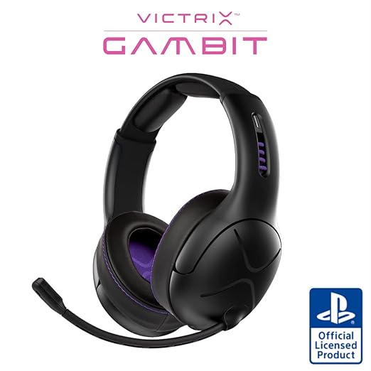 Victrix Gambit Black Wireless and Wired Gaming Headset with Mic - Playstation PS4 PS5 - Esports-Ready Pro Audio Noise Cancelling Microphone Ultra-Comfort Over The Ear Headphones