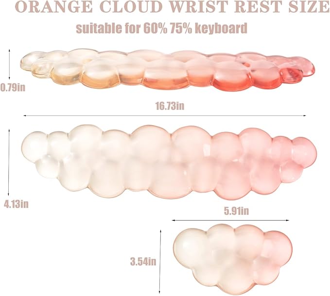 Gel Keyboard and Mouse Wrist Rest Set – Clear Cloud Wrist Rest for Computer Keyboard 60%/68%/75% Comfort &amp Support for Typing and Gaming(Orange)