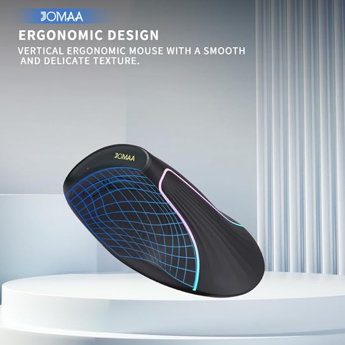JOMAA Wireless Vertical Mouse Multi-Device Bluetooth 5.2 &amp 2.4G Ergonomic Mouse with RGB Lighting 4000 CPI 500mAh Rechargeable for Laptop PC Computer Mac WindowsAndroid Desktop