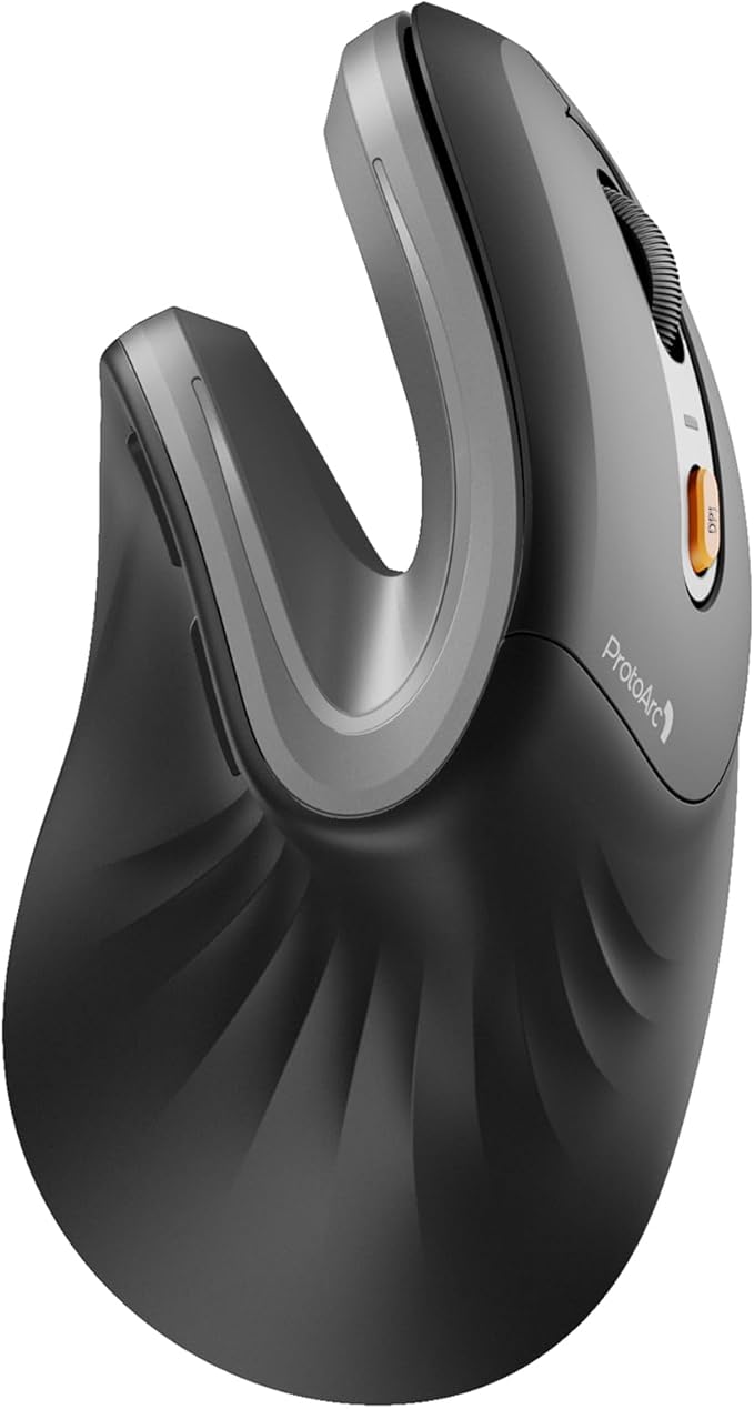 ProtoArc Ergonomic Mouse EM11 NL Bluetooth Rechargeable Wireless Vertical Mouse 3 Multi-Device Connectivity for Computer/PC/Laptop 2.4GHz USB-A Optical Mice for Windows Mac OS Gray