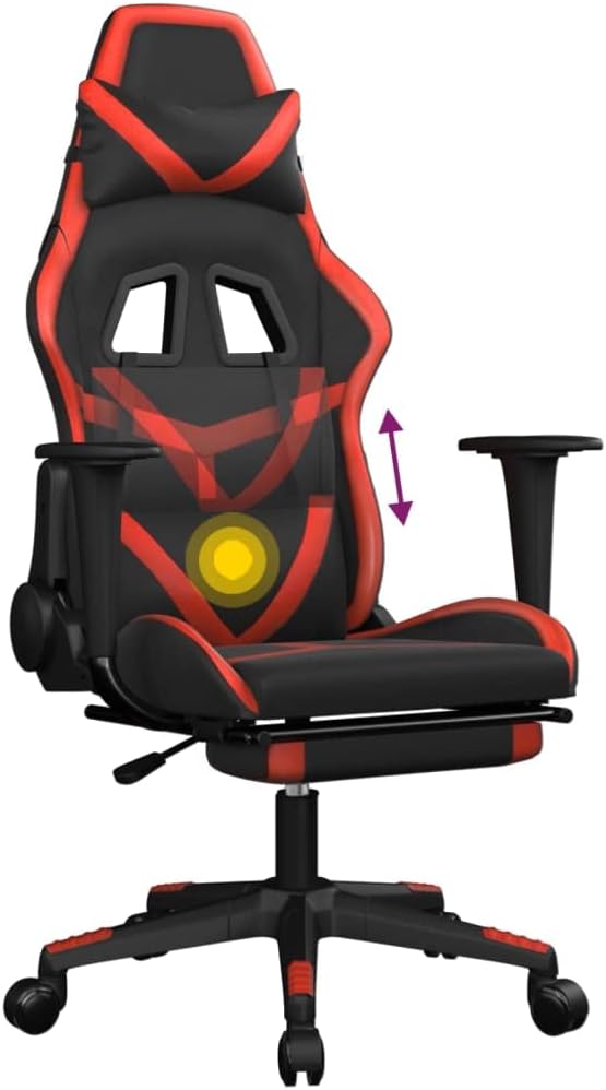 Faux Leather Massage Gaming Chair with FootrestComputer Game ChairMassage Office ChairErgonomic Desk Chair PC Gaming Chair for Adults Teens(Black&ampRed)
