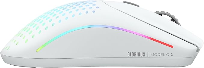 Glorious Gaming Model O 2 Wireless Gaming Mouse - Hybrid 2.4GHz &amp Bluetooth Wireless 68g Superlight Long Battery Life 26k BAMF 2.0 Sensor RGB Ambidextrous 6 Buttons PTFE Feet - White