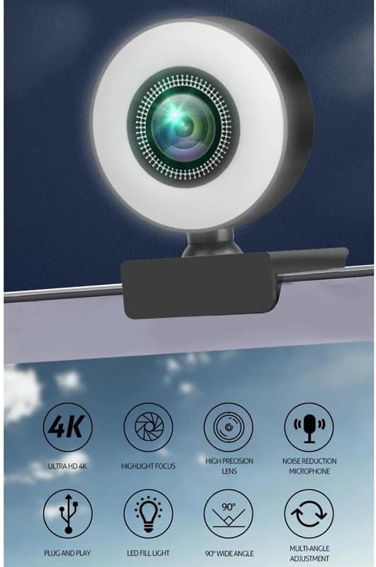 Webcam with Fill Light Laptop PC Computer Live Broadcast Camera Video Web Microphone Cam