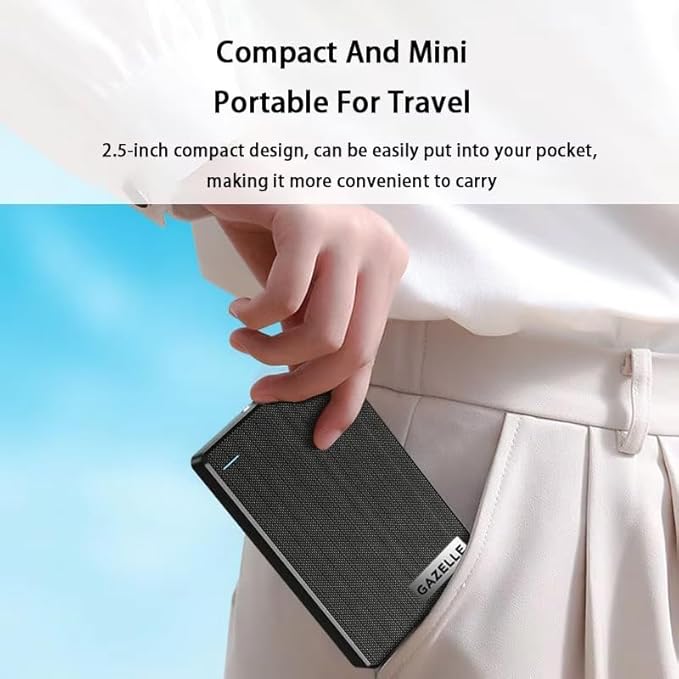 GAZELLE High-Speed 1TB Ultra Slim Portable External Hard Drive - 2-in-1 Type C &amp USB 3.0 Compatible with PC Mac Laptop PS4 Xbox iPad Tablet Mobile (Black) - 1 Year Warranty