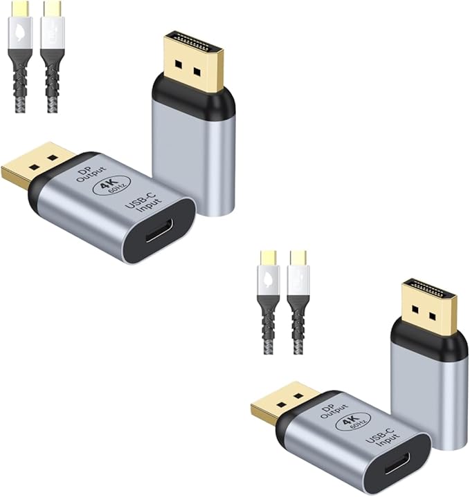 USB C to DisplayPort Adapter with USB Video Cable 4K@60Hz Uni-Directional USB C Female to DP Male Adapter Thunderbolt 4/3 to DP Converter Compatible with i-/Phone 17 Galaxy MacBok Pro- 2 Pack