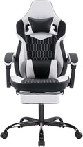 Gaming Chair with Footrest High Back Gaming Chairs PVC Leather Ergonomic Office Gamer Chair Headrest Lumbar Support Racing Style Video Gaming Chair (Black &amp White)