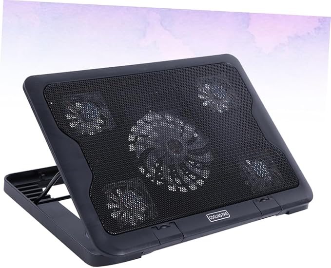 Lurrose Laptop Cooling Pad with 5 Fans USB Powered Notebook Cooler Base for Rapid Cooling Anti-Skid Adjustable Stand Suitable for Travel and Gaming Laptops Black