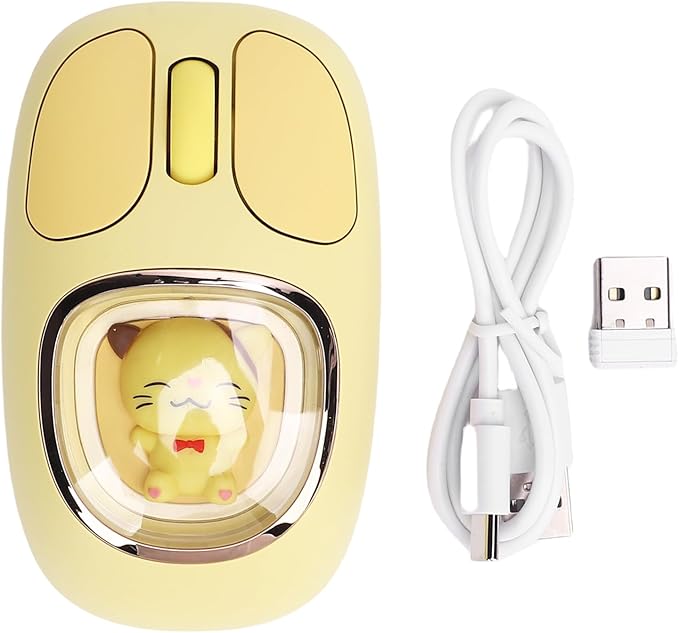 Cute Wireless Mouse Silent Cute Computer Mouse with RGB Backlit Doll Type C Rechargeable for Working Gaming Mode BT3.0/BT5.0/2.4G Speed Scroll (Yellow)